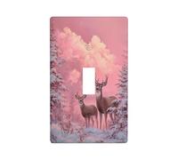 Paire de couvre-interrupteurs décoratifs à bascule unique pour cuisine, ferme, chambre à coucher, salle de bain - Motif cerf dans le ciel rose neige