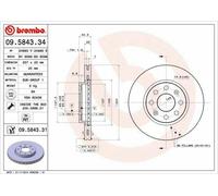 Disque de frein ventilé de l'intérieur 09.5843.34 BREMBO pour FIAT OPEL