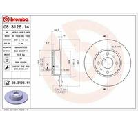 Brembo Disque de frein 08.3126.14 Arrière – Jeu de 2 pour Fiat Bravo II 251 mm