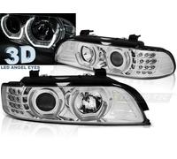 Paire De Feux Phares Bmw Serie 5 E39 95-03 Angel Eyes Led 3d Chrome-27361207