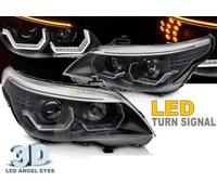 Paire de feux phares BMW serie 5 E60 /E61 03-07 Angel eyes led 3D Noir-40160229