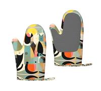 Paire de gants de cuisine antidérapants en silicone motif chat art moderne milieu du siècle pour la maison, la cuisine, l'extérieur, le barbecue, la cuisson du pain