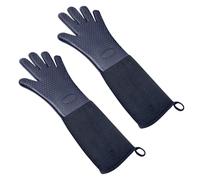 Paire de gants de cuisine extra longs résistants à la chaleur avec doublure en coton épais pour cuisine, pâtisserie, barbecue (50 cm, noir)