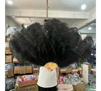Paire de grands éventails blancs en plumes d'autruche naturelles et moelleuses, 1 ou 2 pièces, 60/90 cm, 75/130 cm, pour spectacles, fêtes, danses, noir, 100 cm, 1 paire (deux)
