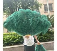 Paire de grands éventails blancs en plumes d'autruche naturelles et moelleuses, 1 ou 2 pièces, 60/90 cm, 75/130 cm, pour spectacles, fêtes, danses, vert foncé, 130 cm, 1 paire (deux)