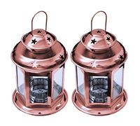 Paire de lanternes à bougies en verre de style européen antique avec étoiles, support de bougie en métal, lampe de nuit, décoration romantique pour Noël, mariage, fête - Emballage original (bronze)