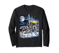 Paire de Loups Aurore Lune rétro Faune Nature Art Manche Longue