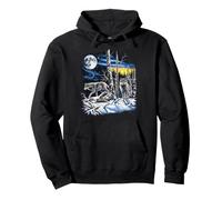 Paire de Loups Aurore Lune rétro Faune Nature Art Sweat à Capuche