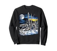Paire de Loups Aurore Lune rétro Faune Nature Art Sweatshirt