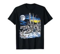 Paire de Loups Aurore Lune rétro Faune Nature Art T-Shirt