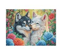 Paire de Loups Noirs et Blancs forêt de Fleurs Faune Sauvage Puzzles 500 Pièces pour Adultes Educa Décoratif Artistique Challenge Difficile Relaxation Famille Assemblage Amusant 500 PCS