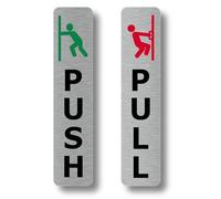 Paire de panneaux de porte argentés Push & Pull, adhésif puissant, panneau de porte en aluminium composite - Panneau de porte générique pour entreprise, restaurant, bar, hôtel, école, café