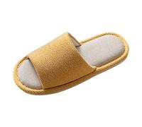 Paire de pantoufles en lin doux - Confortables - Antidérapantes - En mousse à mémoire de forme - Pour l'intérieur et l'extérieur - Quatre saisons, jaune, 36 EU