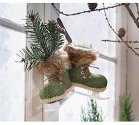 Paire de patins à glace décoratifs en feutre, vert, avec Fourrure artificielle, décoration d'hiver, figurine décorative