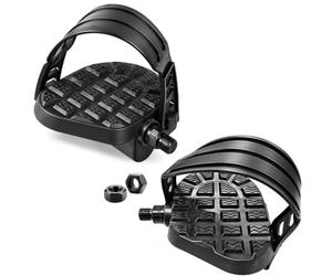 Paire de pédales d'appartement avec écrou fileté 9/16" 14 mm sangles | Paire de pédales, écrou inclus, pour vélo d'appartement, sangles réglables, filetage 9/16"