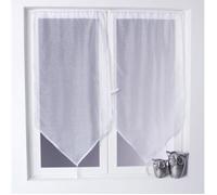 Paire de petits vitrages en pointe avec pompon - Blanc - 60 x 160 cm