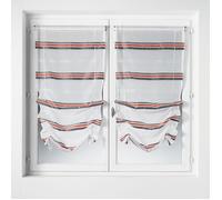 Homemaison - Paire de Petits Voilages à Remonter en Étamine à Rayures Horizontales - Polyester - Motifs Rayures - Prêt-à-Poser avec Ourlet Passe Tringle - Adapté Fenêtres - 60 x 160 cm - Rouge