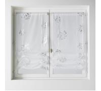 Home Maison - Paire de Petits Voilages à Remonter en Étamine Imprimée - Polyester - Motifs Imprimés - Prêt-à-Poser avec Ourlet Passe Tringle - Adapté Fenêtres - 45 x 160 cm - Blanc