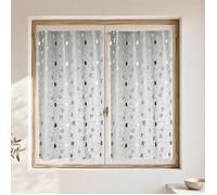 Paire de petits voilages brodés à motifs carrés Gris clair 45x120 cm
