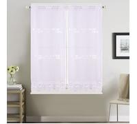 Paire de petits voilages de cuisine dentelle motif café latte Blanc 60x120 cm