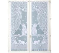 Paire de petits voilages dentelle chatons et franges Blanc 60x160 cm