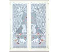 Paire de petits voilages dentelle chatons et franges Bleu 60x120 cm