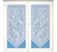 Homemaison - Paire de Petits Voilages en Pointe Et à Dentelle - 100% Polyester - Effet Ajouré Impressions Fleuries - Passants à Passe Tringle - Prêts à Poser - 60 x 120 cm - Blanc
