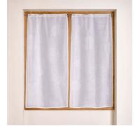 Home Maison - Paire de Petits Voilages en Étamine Motif Argent - Polyester - Ourlet Passe Tringle - Fenêtre Salon Chambre Cuisine - 80 x 160 cm - Blanc