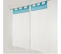 Paire de Petits voilages Voile Aspect Lin Bleu 45x90 cm