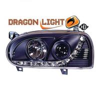 Paire De Phare Projecteur LED Dragon Clair Noir Pour VW Golf III 91-97