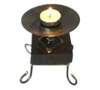 Paire de photophores africains en bois et métal // Fabriqué à la main // Deux grandes bougies sont incluses // avec carte d'histoire