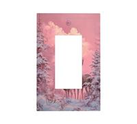 Paire de plaques murales pour interrupteur à bascule simple Motif cerf dans le ciel rose neige 1 gang Décorateur de prise de courant pour la maison, la cuisine, la salle de bain