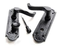 Paire de poignées de porte de salle de bain à levier de style victorien martelé noir sur plaque arrière