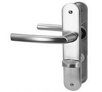 Paire de poignées de porte sur plaques aluminium 190 mm avec verrou et voyant de condamnation Bricard