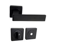 Paire de Poignées de Porte sur Rosaces Aluminium Carrées noires "NATALYA" - +1 Paire de rosaces condamnation