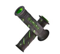 Paire de poignées Domino moto scooter compatible avec Kawasaki ouvert Racing noir vert extrême perforé