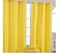 HOMESCAPES - Paire de Rideaux à œillets Prêt-à-Poser - Uni Jaune - 100% Coton - 117 x 137 cm