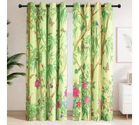 Paire de Rideaux Arbres tissés, Flore de jardin secret & Papillons | Rideaux à Oeillets avec Isolation Thermique et Phonique - Style Pastoral campagne anglaise, Romantique de luxe pour Chambre