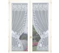 Paire de rideaux ""Bonne-Femme"" dentelle et franges Blanc 60x120 cm