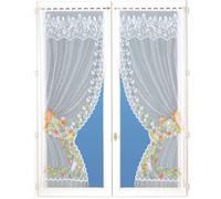 Paire de rideaux ""Bonne-Femme"" dentelle et franges Vert 60x120 cm