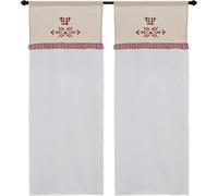 Paire de rideaux en verre de cuisine art valence shabby tissu effet lin soie en polyester avec application papillon motif écossais et inserts provençaux 60 x 240 cm dis grand tyrol rouge