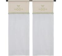 Paire de rideaux en verre de cuisine art valence shabby tissu effet lin soie polyester appliqués papillon motif écossais inserts provençaux 60x150 cm beige