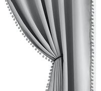 Paire de rideaux gris à pompons pour chambre à coucher, 127x182 cm, occultants et occultants avec réduction du bruit, économie d'énergie, isolation thermique, pour chambre d'enfant