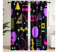 Paire de Rideaux Mid Century Pop Art Avant Garde Motif | Rideaux à Oeillets avec Isolation Thermique et Phonique - Style Rétro Cercles Triangles Carrés Géométrique pour garçons et Filles
