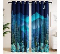 Paire de Rideaux Paysage forestier montagnes cactus | Rideaux à Oeillets avec Isolation Thermique Paysage majestueux nature sauvage indomptable pour Grand salon location de vacances en plein air
