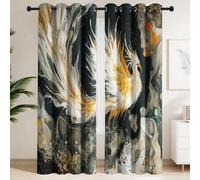 Paire de Rideaux Phénix Or Blanc Plumes Queue Fines | Rideaux à Oeillets avec Isolation Thermique et Phonique - Style Éthéré Élégant Fluide Mythologique pour Entrée d'art salon de beauté grand salon