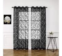 Paire de rideaux transparents en dentelle noire pour chambre à coucher, rideaux semi-transparents classiques brodés à motif floral filtrant la lumière et protection de l'intimité pour