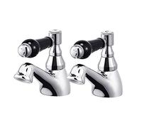 Paire de robinets de lavabo à levier en céramique noire pour salle de bain en laiton chromé traditionnel classique double robinets de salle de bain