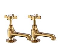 Paire de robinets piliers de lavabo en or poli pour évier chaud et froid à levier croisé double robinet de salle de bain victorien traditionnel vintage victorien Peppermint