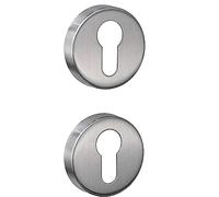 Paire de rosettes trou de cylindre compatible avec trou Yale, embouchures trou de serrure de porte - rosettes vendues par paire (ronde, chrome satiné)